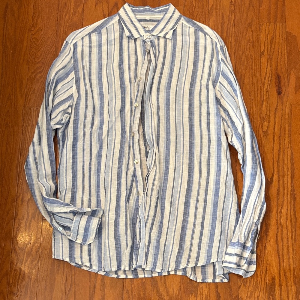 Blue and White Striped Men's Shirt